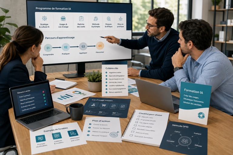 Professionnels qui évaluent un programme de formation en intelligence artificielle